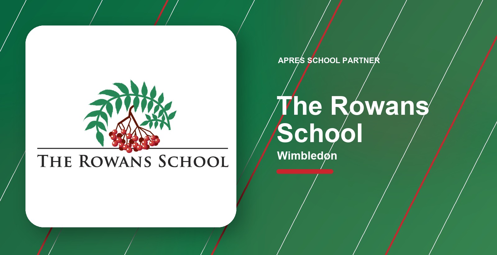 Branded venue card for Holiday Camp at The Rowans School in Wimbledon.