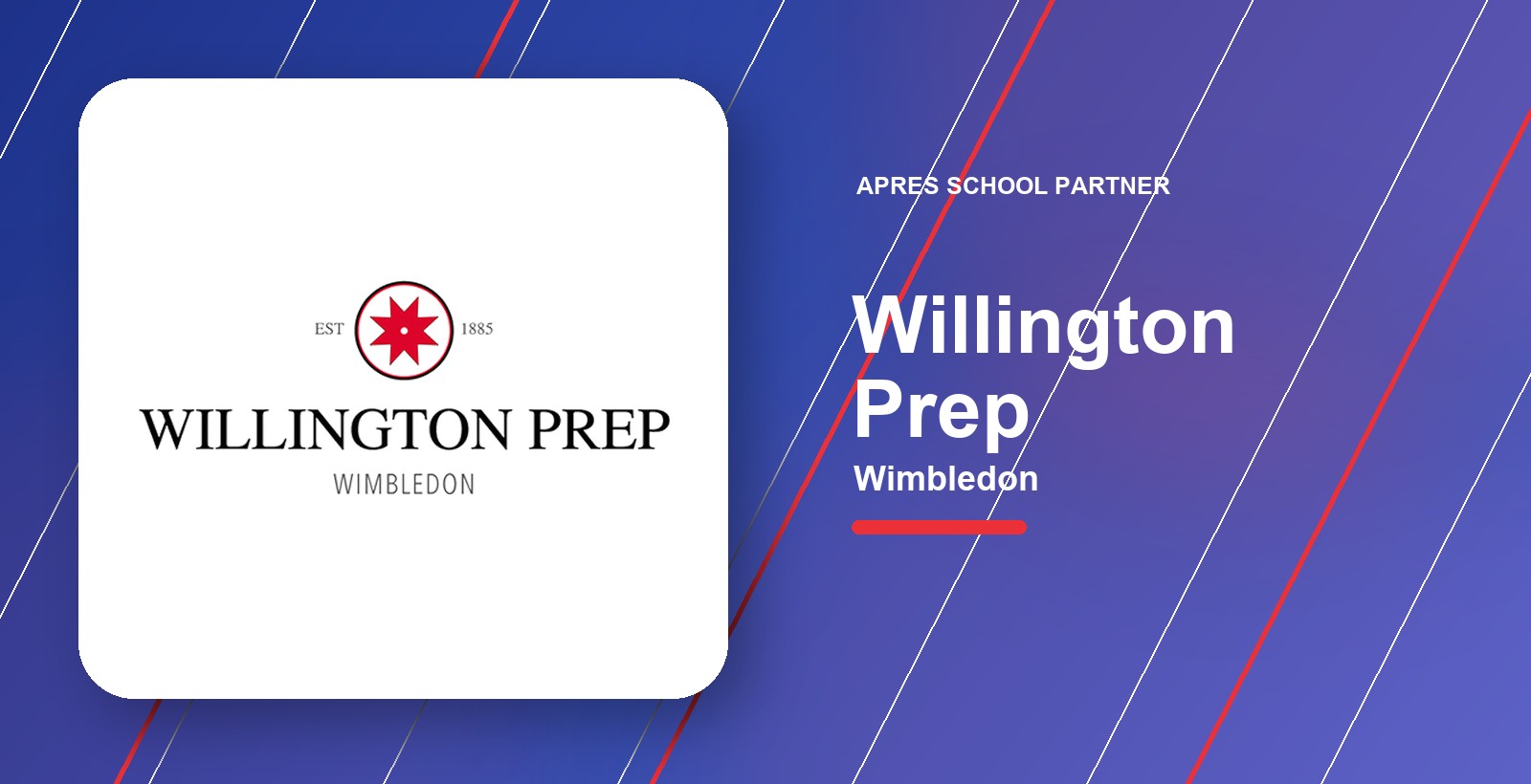 Branded venue card for Holiday Enrichment at Willington Prep in Wimbledon.